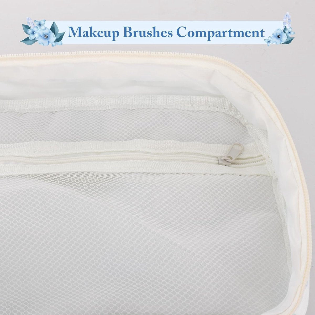 Gewatteerde Katoenen Make-up Tas - Blauwe Bloemen Reizen Cosmetische Tas Grote Esthetische Tas met Compartimenten voor Dames Meisjes Toilettas Organisator Blauw Groot