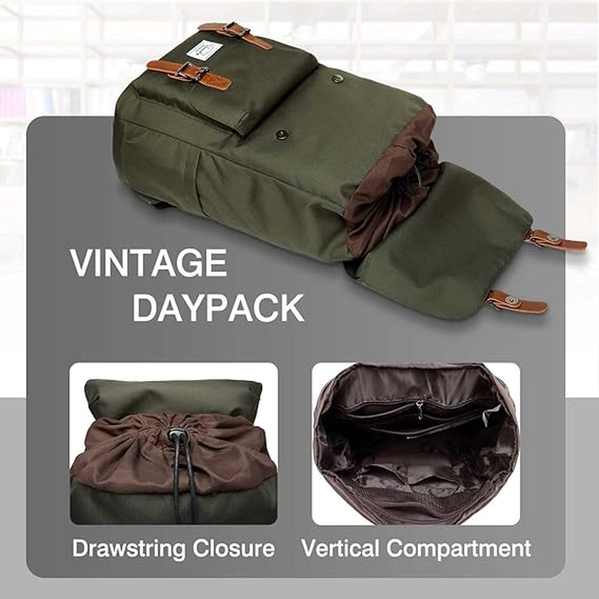 Outdoor Canvas Rugzak, Waterdichte Reizen Wandel Kampeer Rugzak Tas, Grote Casual Daypack, College School Rugtas, Schoudertas voor 15" Laptop Tablets