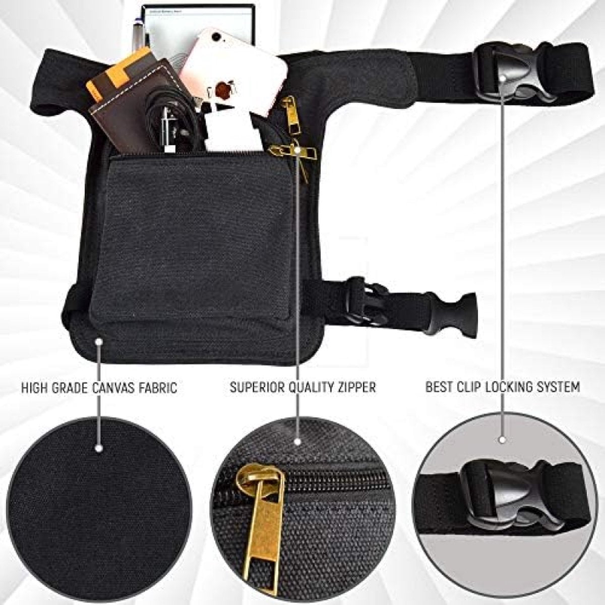 Drop Leg Bag Thigh Bag with Zipper - Motorcycle, Hiking, Travel and Fishing Tackle Tactical Leg Pad Bag