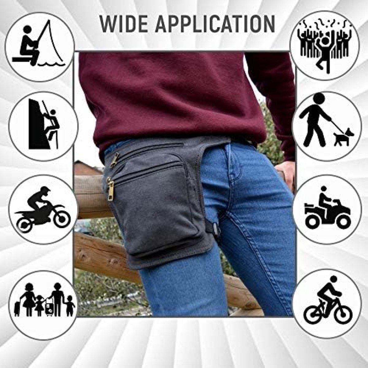Drop Leg Bag Thigh Bag with Zipper - Motorcycle, Hiking, Travel and Fishing Tackle Tactical Leg Pad Bag
