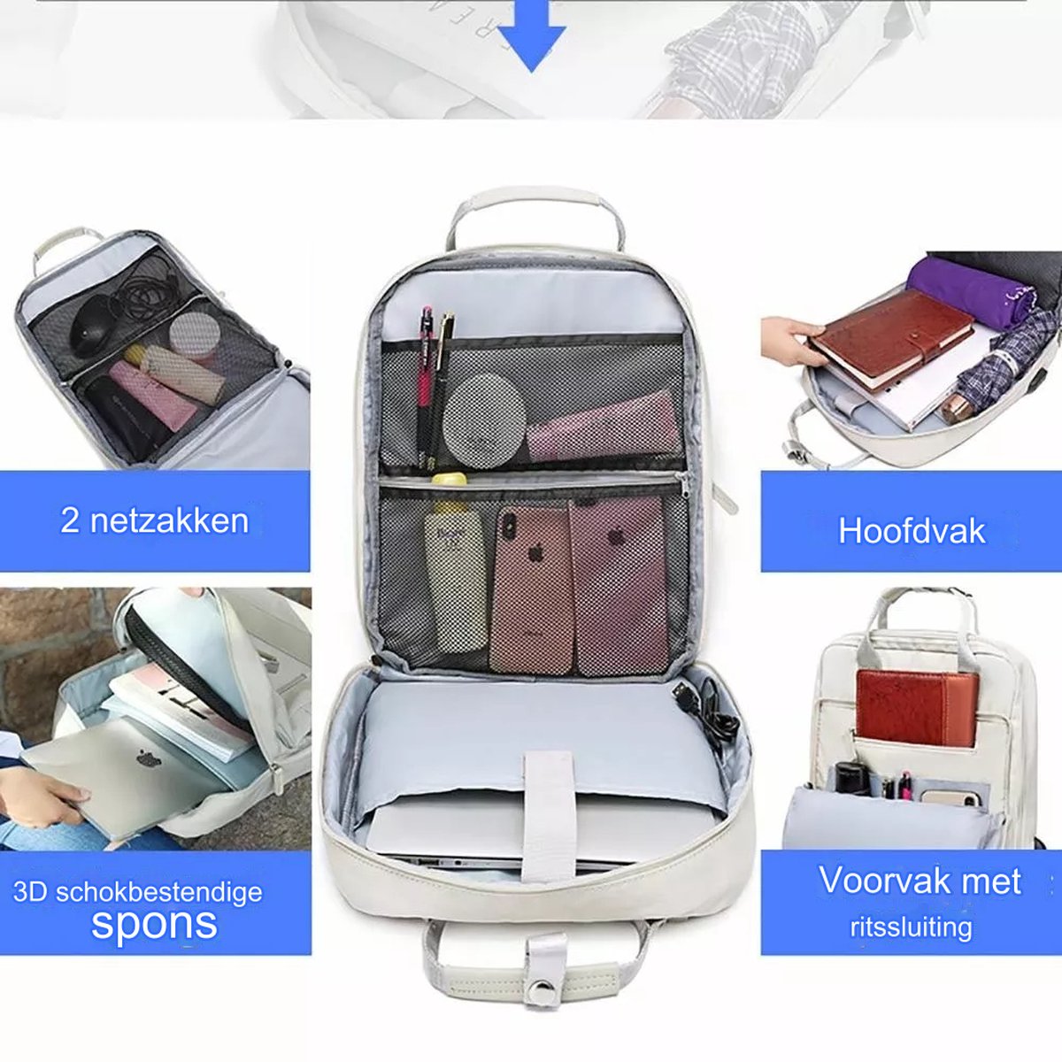 Laptop backpack with electronics organizer, USB charging port, fits 15.6 inch computer, waterproof and wear-resistant backpack for school, travel, work