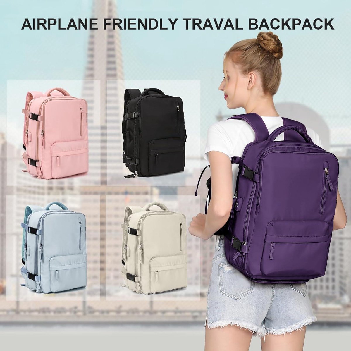 Handbagage Tas onder de stoel Easyjet 45x36x20 - Reisrugzak Ryanair 40x20x25 - Dames Laptop Rugzak met USB-uitgang - Wandelrugzak Waterdicht Heren