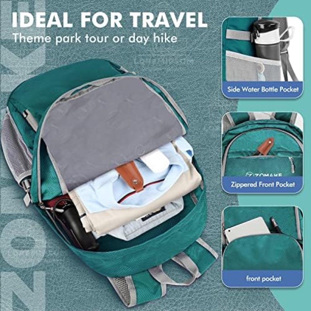Ultralichte Opvouwbare Rugzak 30L, Kleine Waterdichte Wandelrugzak, Opvouwbare Rugzak voor Dames en Heren, Outdoor Wandelen Kamperen Reizen (Legergroen)