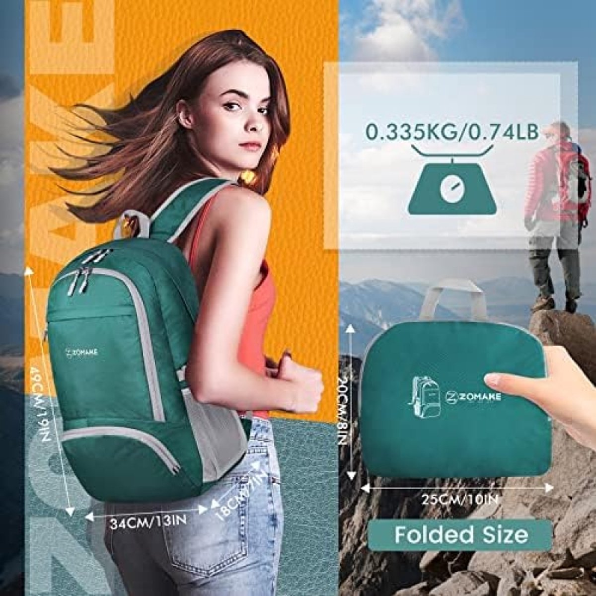 Ultralichte Opvouwbare Rugzak 30L, Kleine Waterdichte Wandelrugzak, Opvouwbare Rugzak voor Dames en Heren, Outdoor Wandelen Kamperen Reizen (Legergroen)