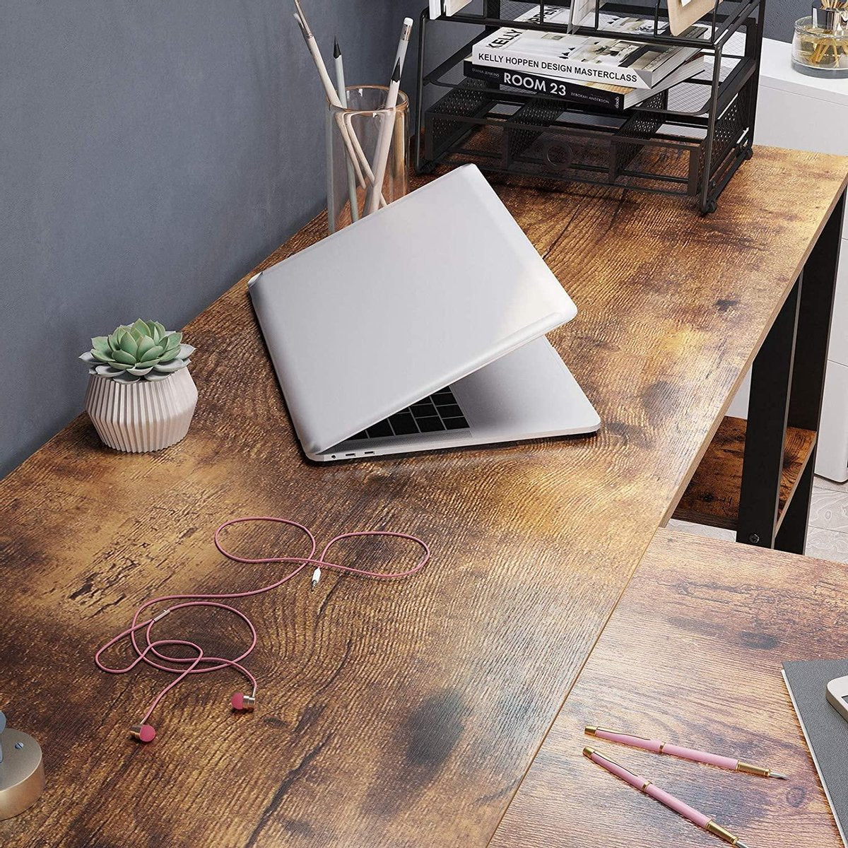Hoekbureau - Computerbureau - Met Ladeblok - Houten Blad - Industriële Look - Bruin
