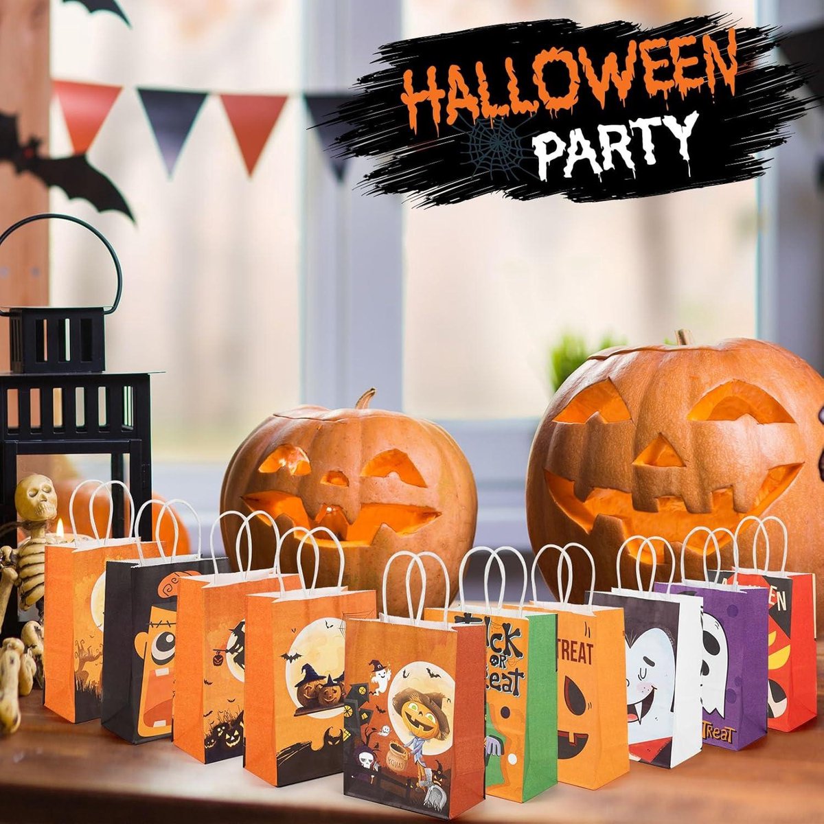 30 STUKS Trick or Treat Tassen - Halloween Draagtassen met Handvatten voor Kinderen - Kraft Goody Cadeau Papieren Zakken - Cadeaus Inpakken - Halloween Feestbenodigdheden