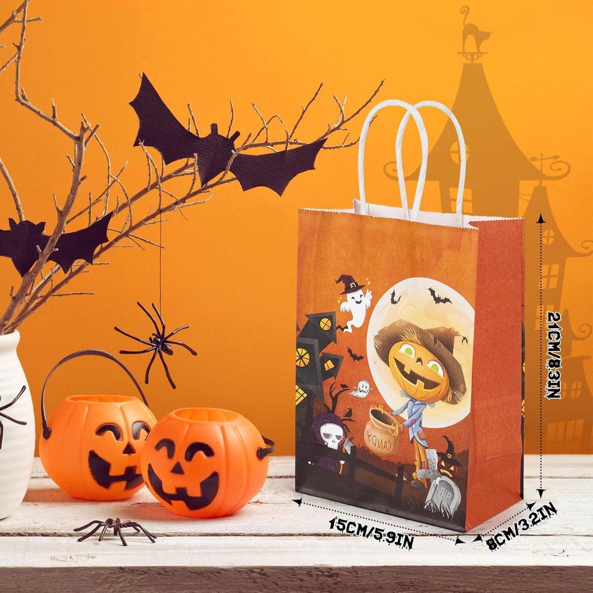 30 STUKS Trick or Treat Tassen - Halloween Draagtassen met Handvatten voor Kinderen - Kraft Goody Cadeau Papieren Zakken - Cadeaus Inpakken - Halloween Feestbenodigdheden