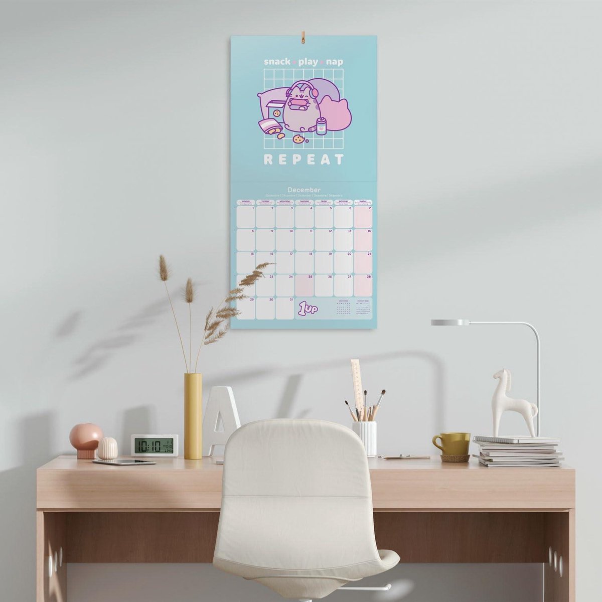 Kalender 2025 30x30 cm Pusheen Wandkalender 12 maanden - FSC-gecertificeerde brochurekalender - Inclusief bonus 4 maanden kalender 2025 maandkalender
