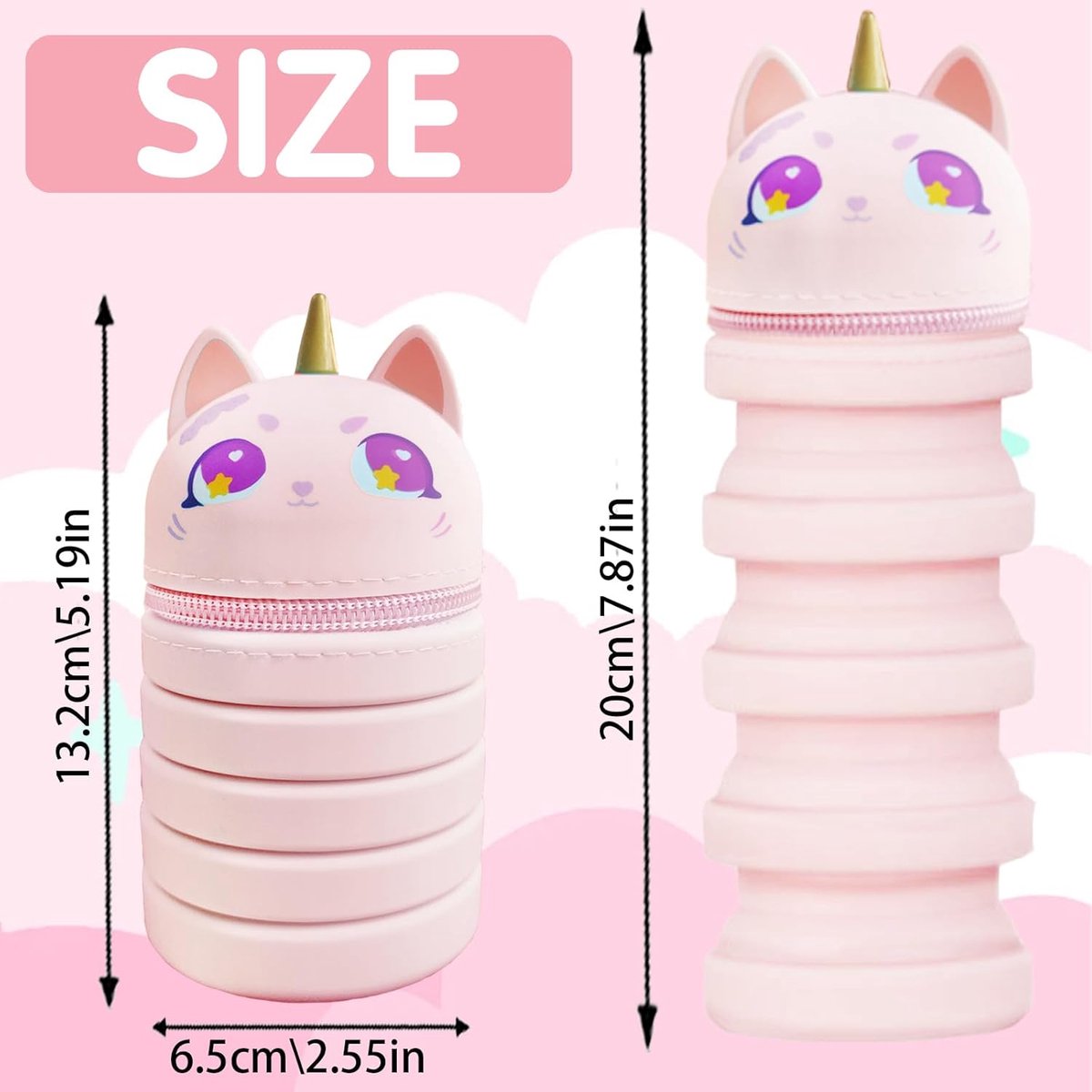 Etui klein, 2-in-1 Kawaii pennenetui voor kinderen en pennenhouder, telescopisch etui voor jongens, siliconen pennenetui voor meisjes en jongens, tieners, cadeau voor de eerste schooldag (ABC), roze