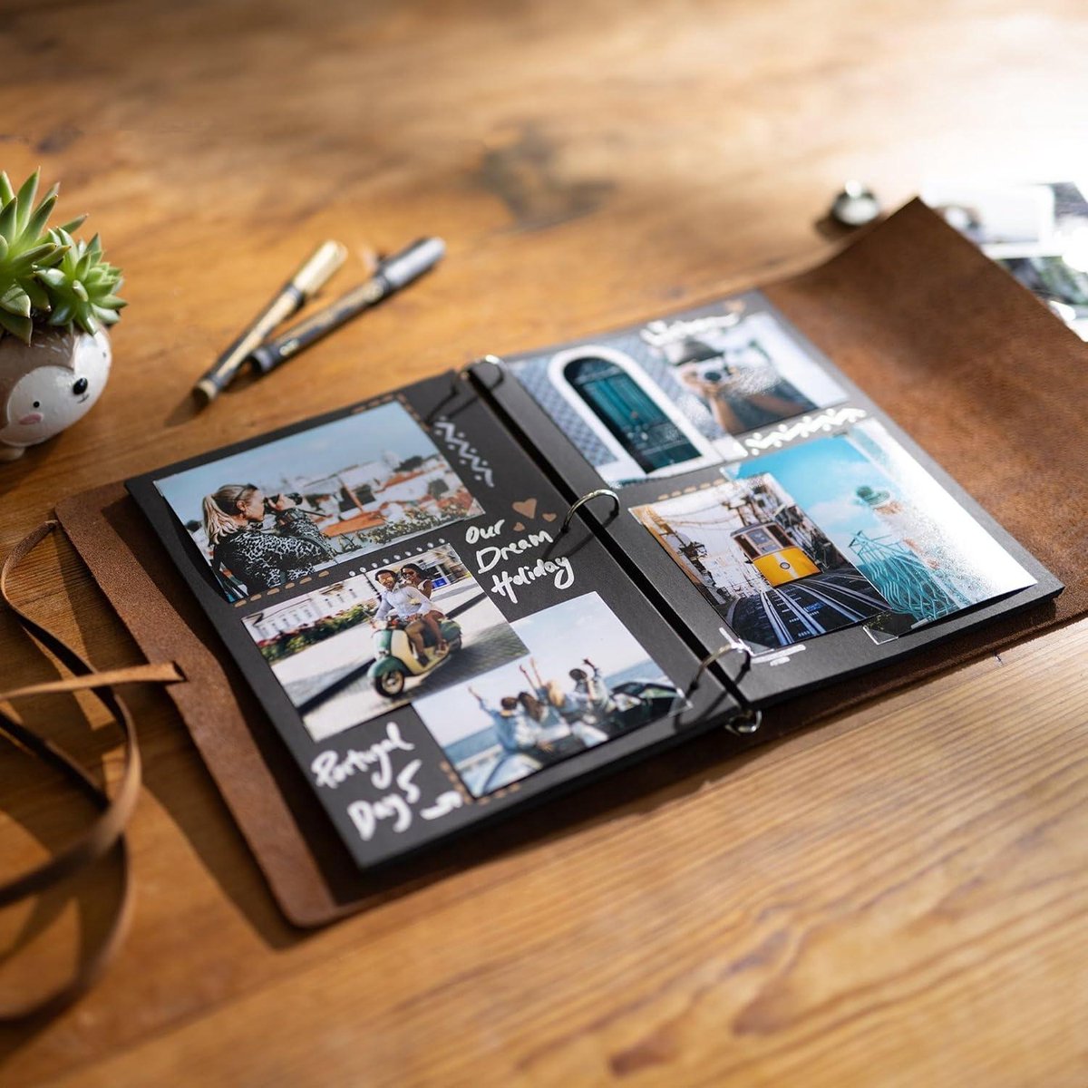 Photo album Handmade Leather scrapbook full grain buffalo leather beautiful wedding photo album with leather strap