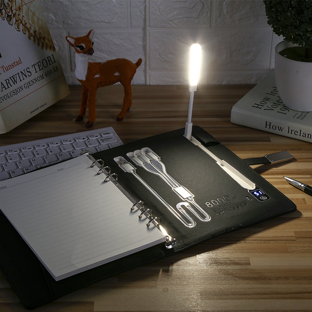 Viatel Luxe Zwart Lederen Dagboek Planner Agenda Relatiegeschenk Smart Power Bank Notitieboek Met Draadloze Oplader 16G USB Flash Drive