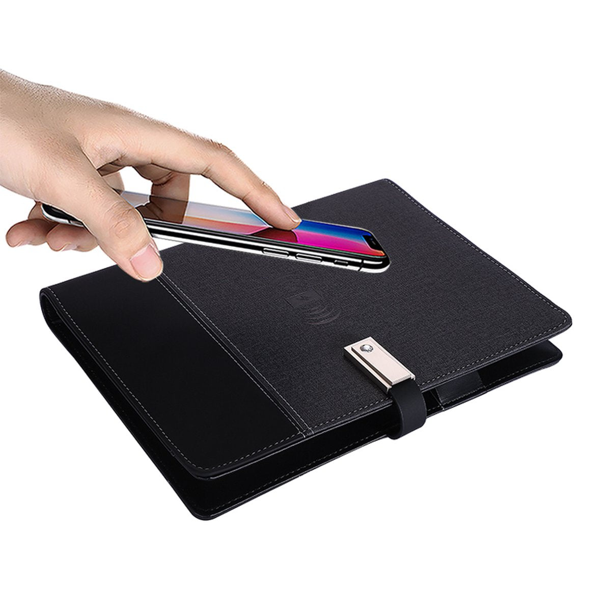 Viatel Luxe Zwart Lederen Dagboek Planner Agenda Relatiegeschenk Smart Power Bank Notitieboek Met Draadloze Oplader 16G USB Flash Drive