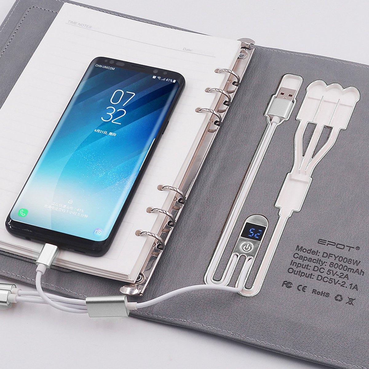 Viatel Luxe Zwart Lederen Dagboek Planner Agenda Relatiegeschenk Smart Power Bank Notitieboek Met Draadloze Oplader 16G USB Flash Drive