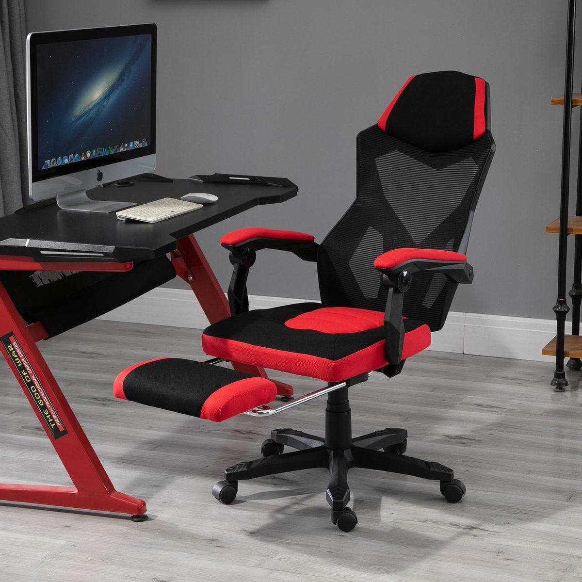 Gaming Stoel - Gaming stoel - Gaming chair - Met voetensteun - Racing stijl - Zwart/Rood