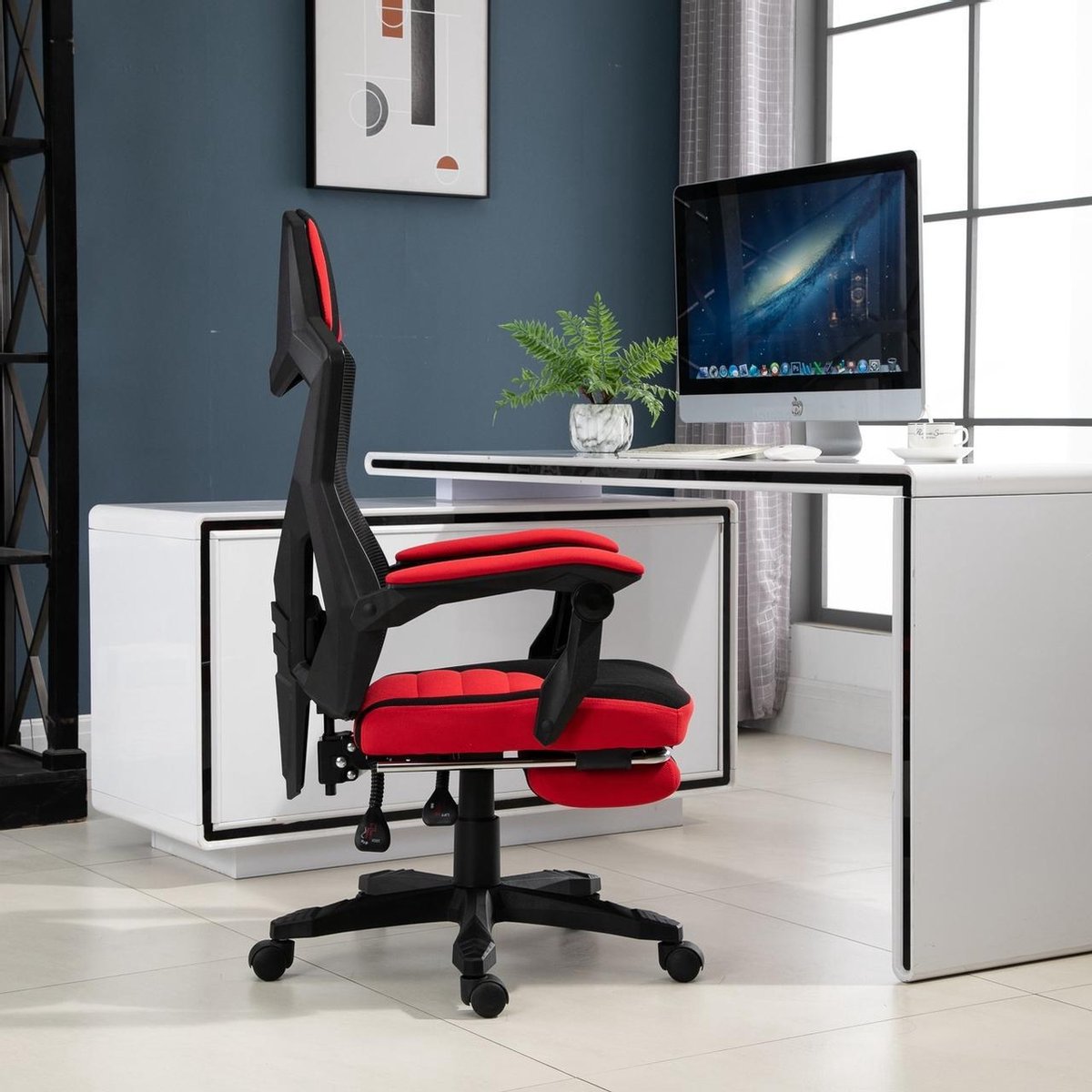 Gaming Stoel - Gaming stoel - Gaming chair - Met voetensteun - Racing stijl - Zwart/Rood