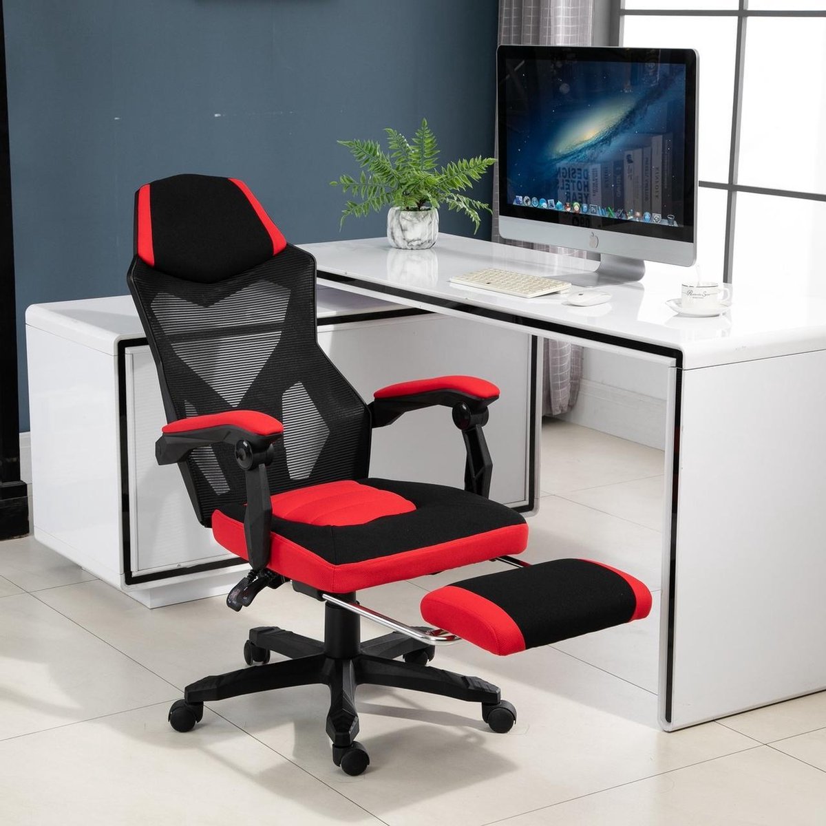 Gaming Stoel - Gaming stoel - Gaming chair - Met voetensteun - Racing stijl - Zwart/Rood