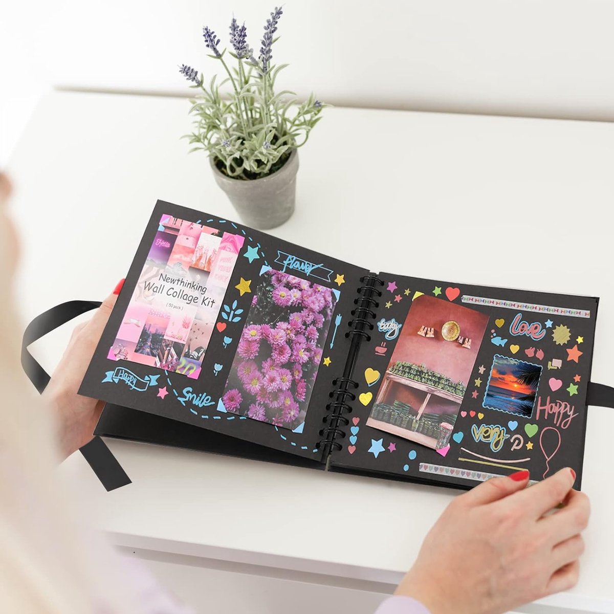 DIY Photo Albums Scrapbook, 80 Pages A4 Handmade Photo Album for Couples with Stickers and Markers for Guest Book, Anniversary, Wedding, Valentine's Day, Black-2 (SB-122)