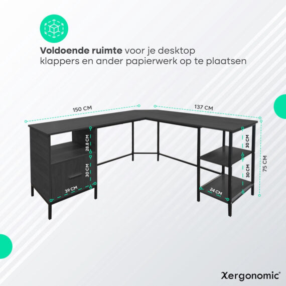 Xergonomic Industrial Corner Desk with Cabinet