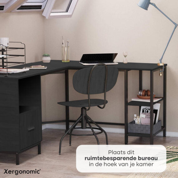 Xergonomic Industrial Corner Desk with Cabinet