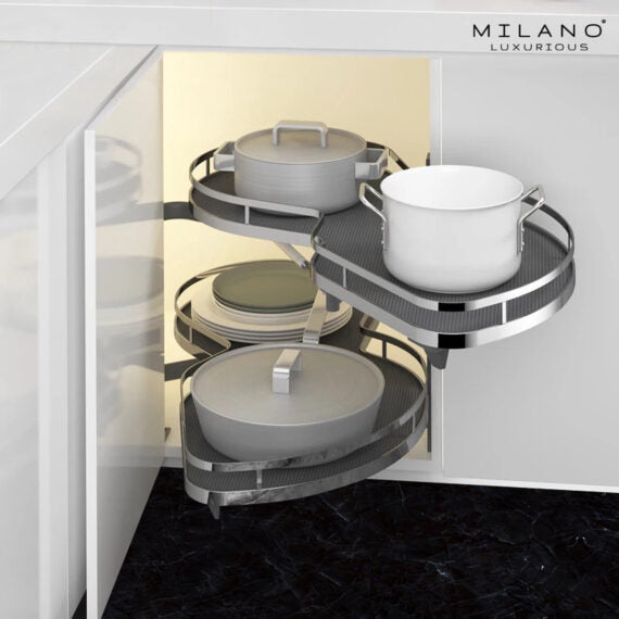 Milano Luxurious® Corner Kitchen Cabinet Organizer Right-Handed – 2 Pull-Out Shelves – Door Width 45 Cm – Anthracite