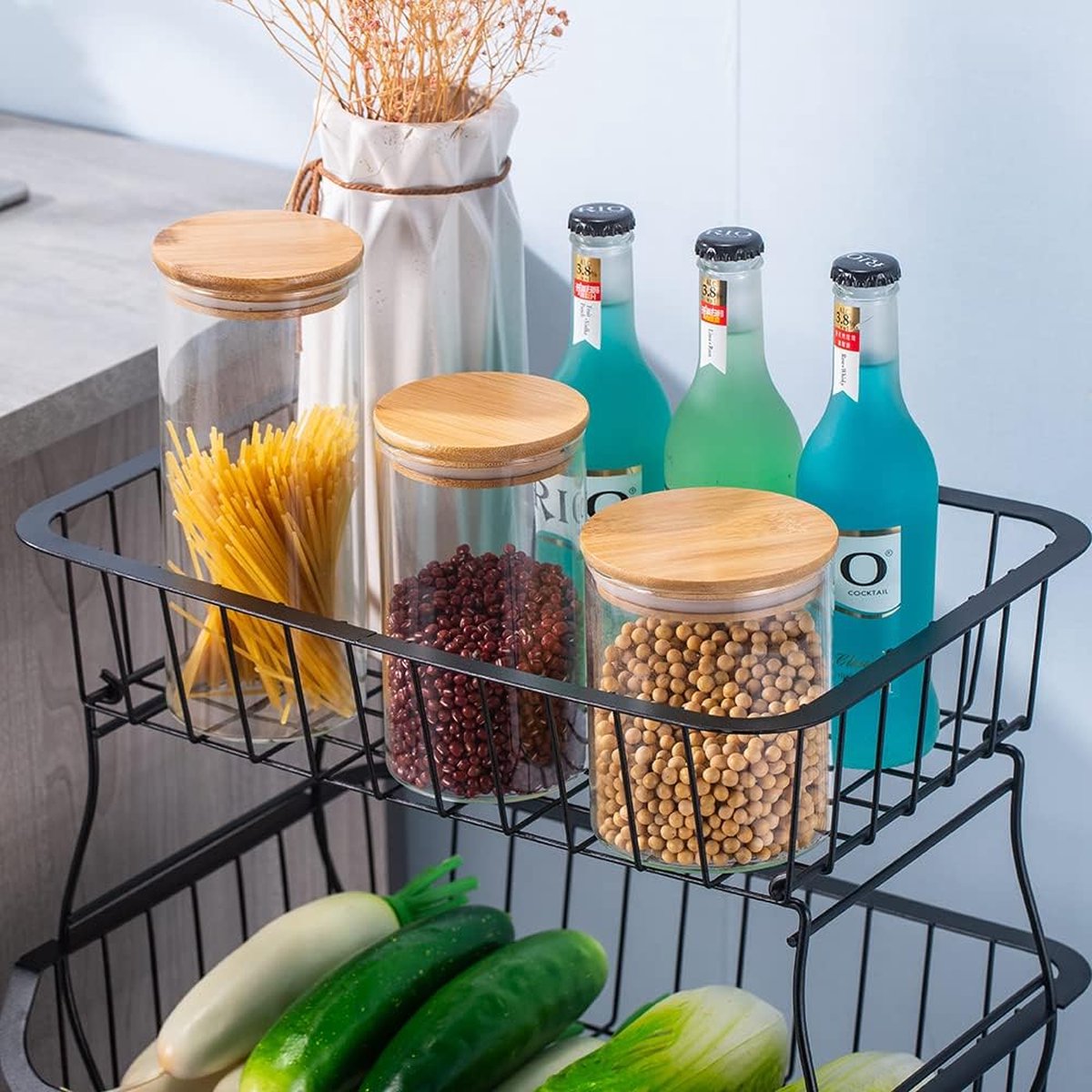 4-laags serveerwagen Keukentrolley op wielen Trolley Keuken Inbouwplank Opbergwagen Hulpprogramma Trolley Fruit- en groenterek Organisatiewagen H80 x B40 x D30 cm voor keukenkantoor