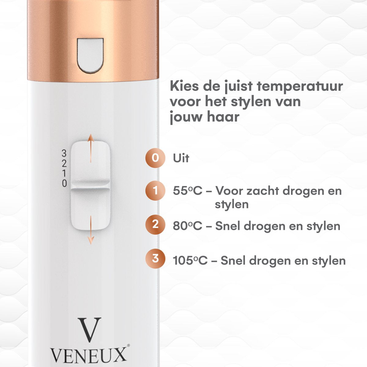 VENEUX® Föhnborstel - Airstyler - Krulborstel - Krultangen - 5 in 1 Multistyler - Wit