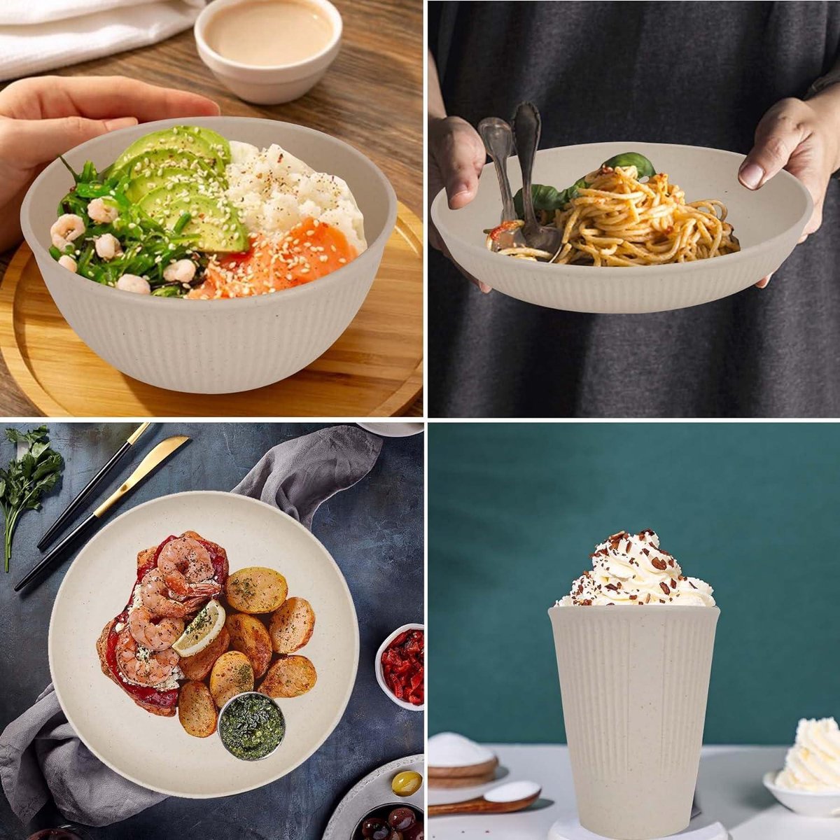 Servies Sets voor 8 Personen - Plastic Borden en Kommen Set - Herbruikbaar Servies - Magnetron en Vaatwasserbestendig - Camping Picknick Thuisfeest Dinerset - 16 stuks Borden 8 stuks Kommen 8 Borden Set 6 Personen