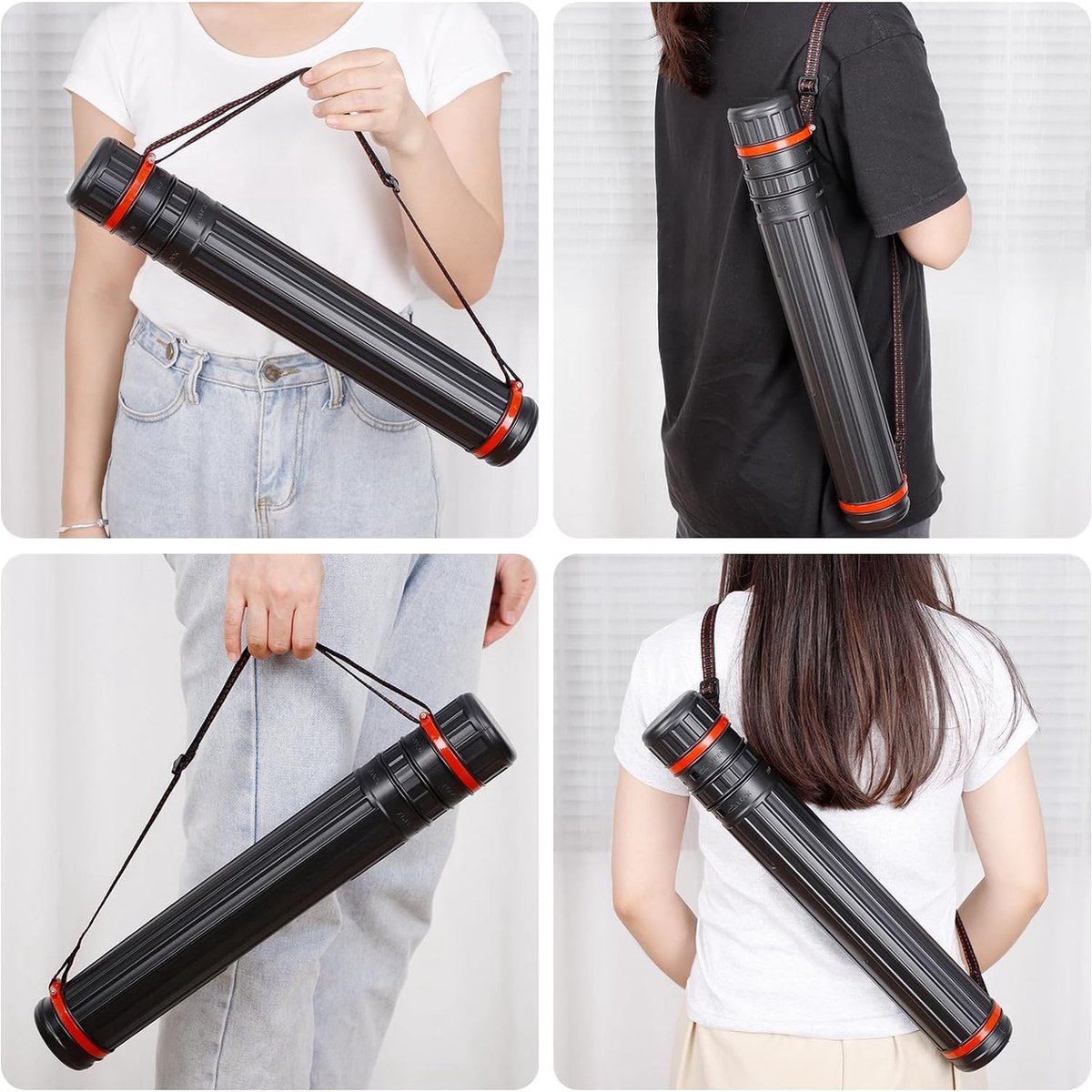 Telescopische posterrol A1, transportrol, tekenrol, 45-75 cm, koker voor foto's, posters en flipchart papier, lengte en draagriem verstelbaar, kunststof, 1 stuk, Extra tas