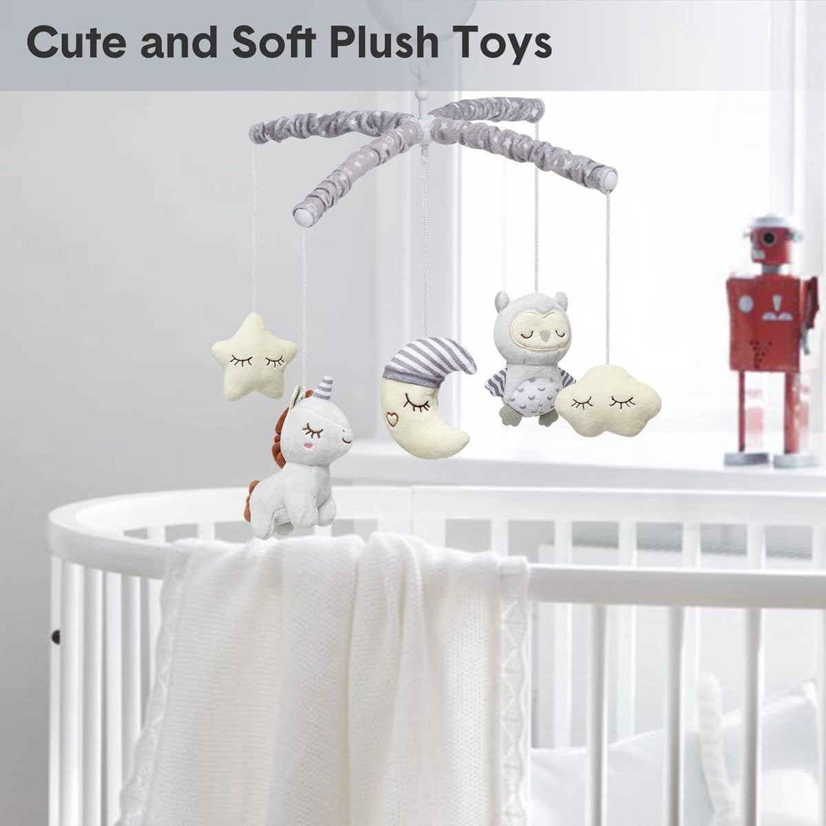 Baby Mobile - Electric Musical Crib Toy for Girls and Boys - Grey