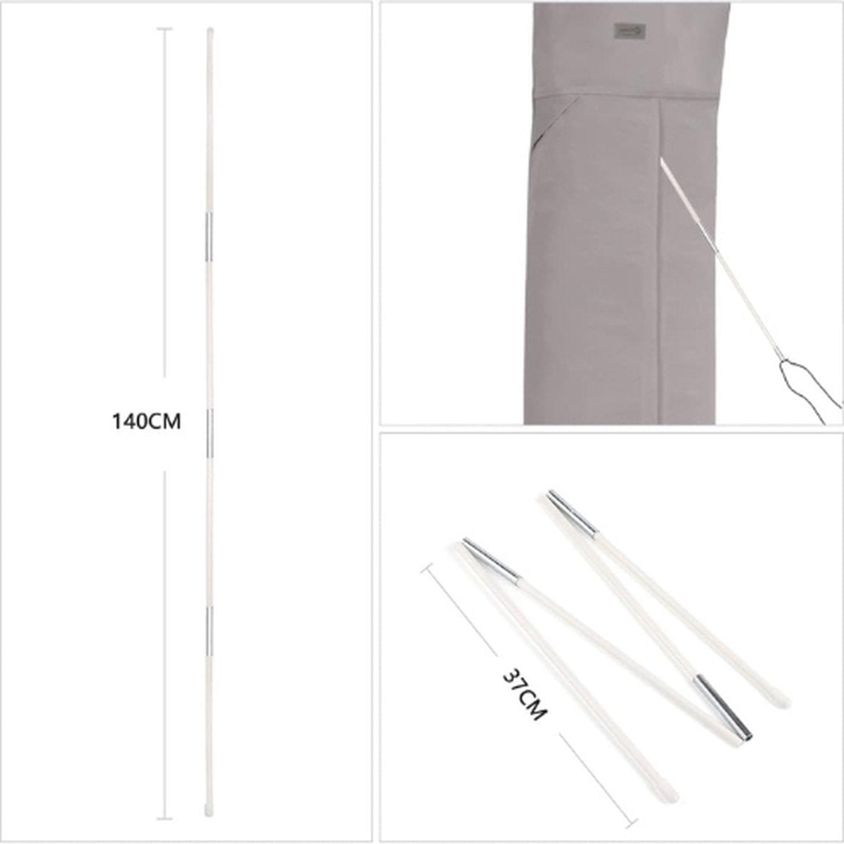 Weersbestendige parasolhoes - 260x65cm hoes voor parasol - Waterafstotend - Grijs