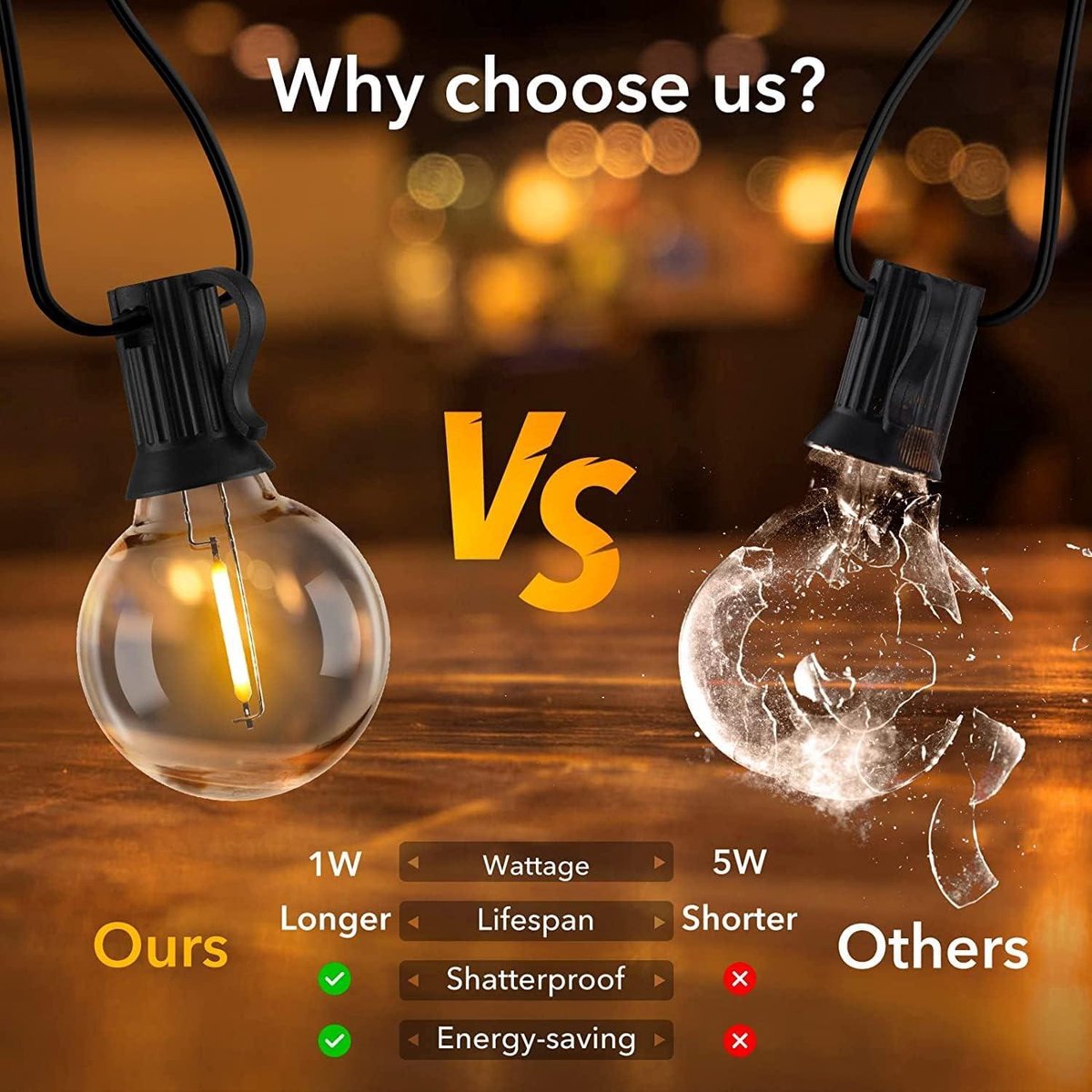 Outdoor lichtsnoer 60 m LED-gloeilampen - waterdicht - 100 + 4 onbreekbare lampen - tuin terras bruiloft feest - 2700 K warm wit
