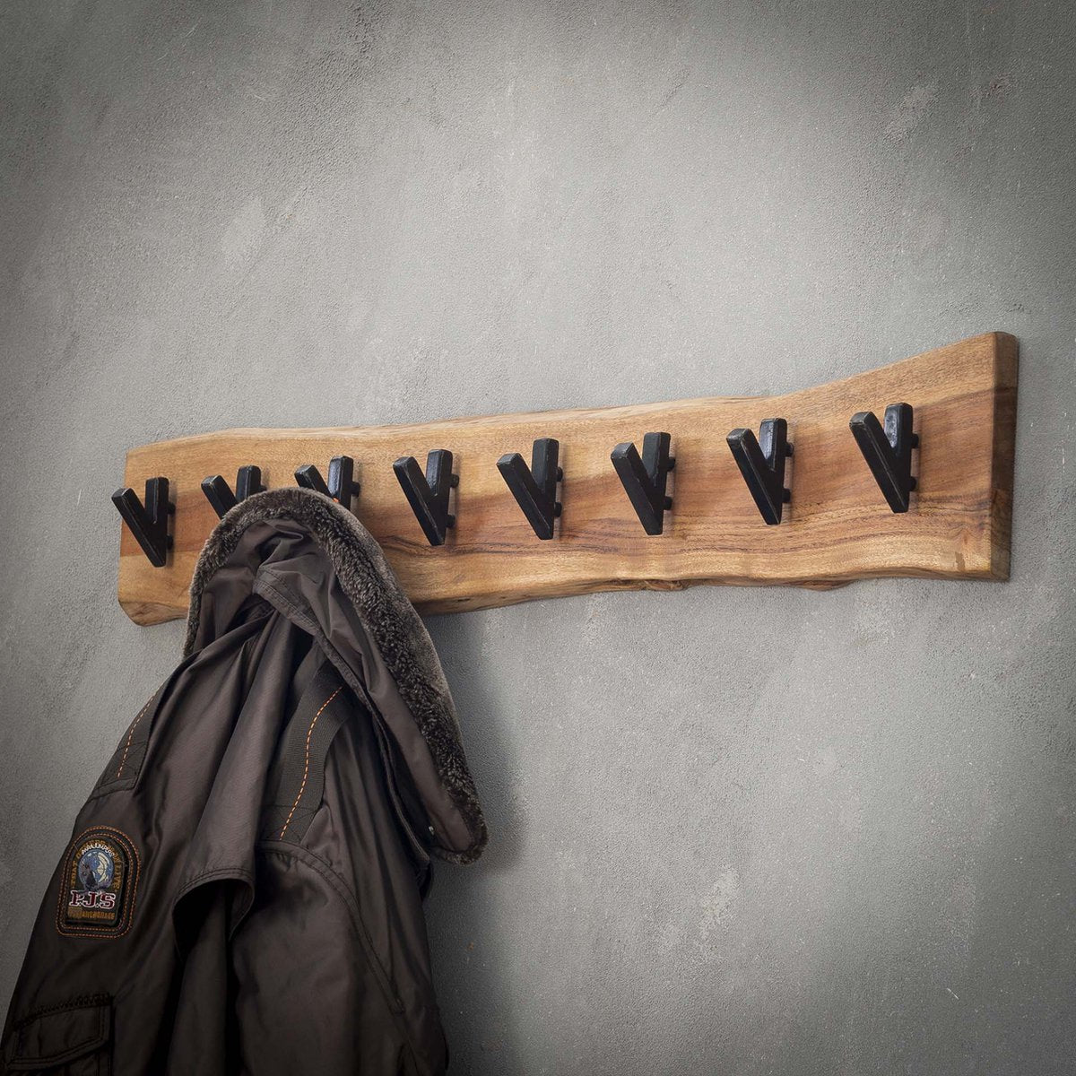 Kapstok Edge | 8 haken | bruin / zwart | hout / metaal | 90 x 15 cm | hal | modern design