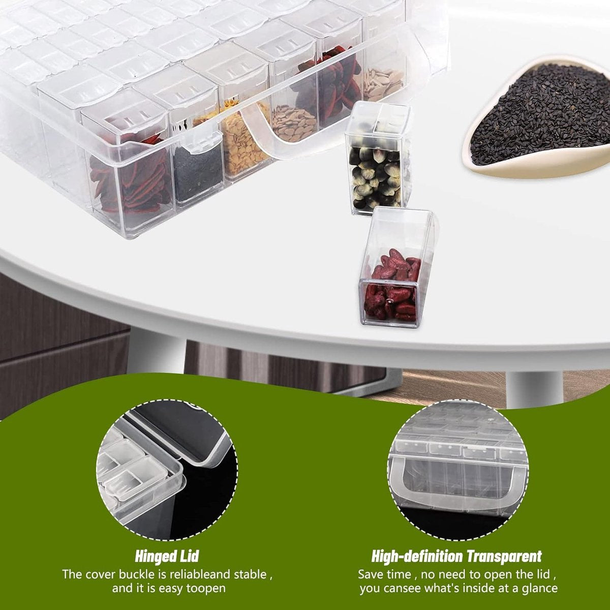 Seed Storage Box, with 64 compartments and 112 stickers, seed tray for flower seeds, vegetable seeds, fruit seeds, pepper seeds, clover seeds, basil seeds, tomato seeds