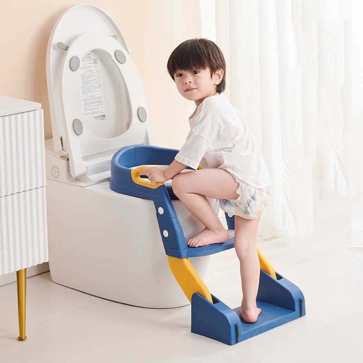 2-in-1 wc-verkleiner - Wc-verkleiner met trapje - Wc-trainer - Zachte zitting - Opvouwbare wc-bril - Zindelijkheidstraining kind