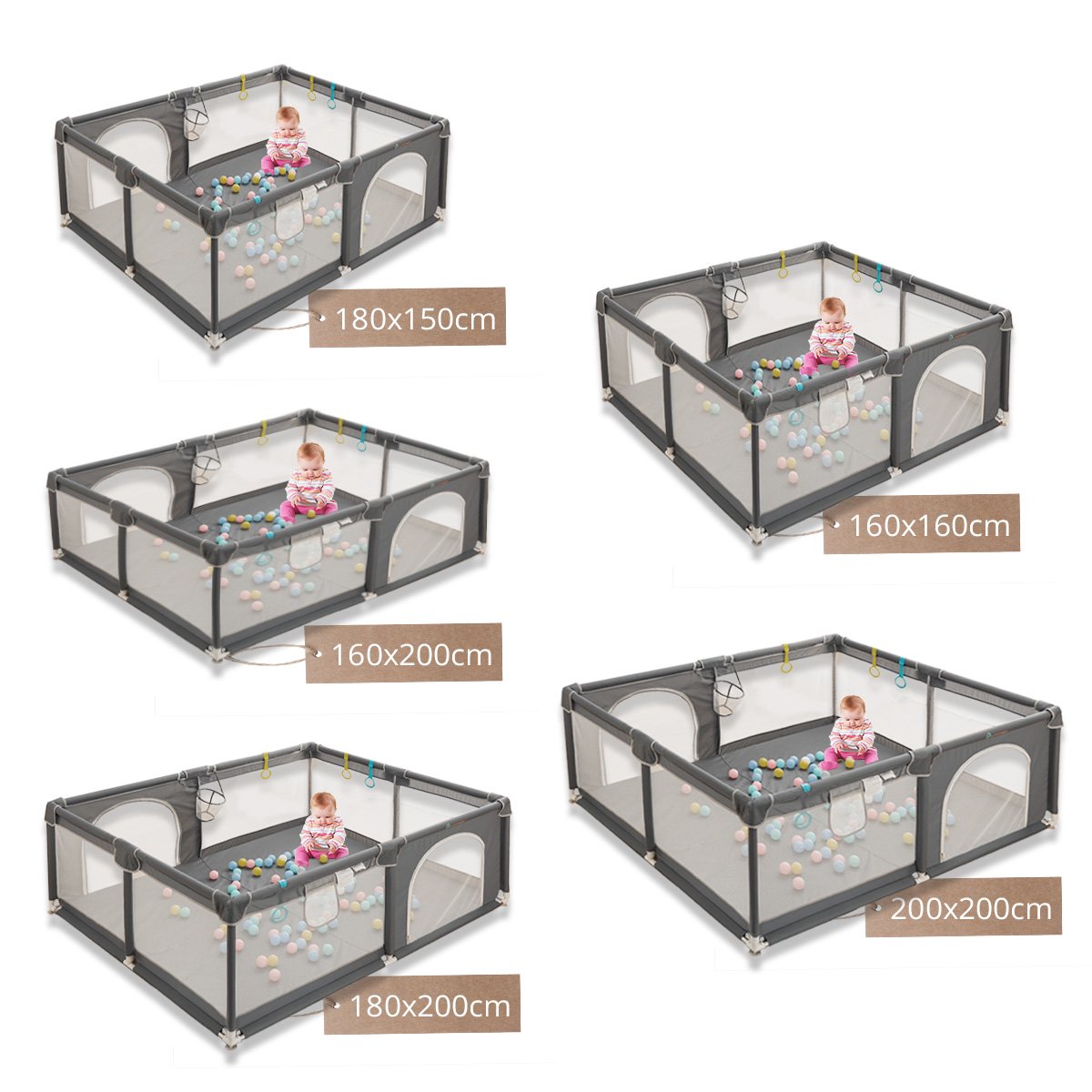 Playpen - Oversized Rectangular Playpen - 180 x 150 cm - Dark Grey