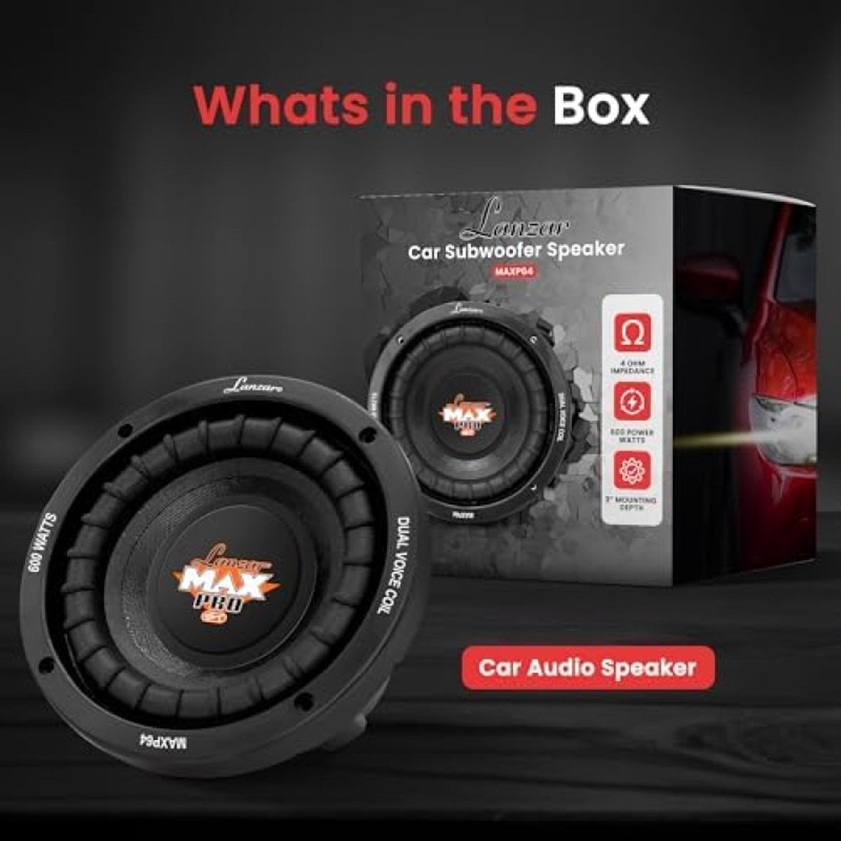 Max Pro 600 W 6.5 inch 4 Ohm auto subwoofer met kleine behuizing
