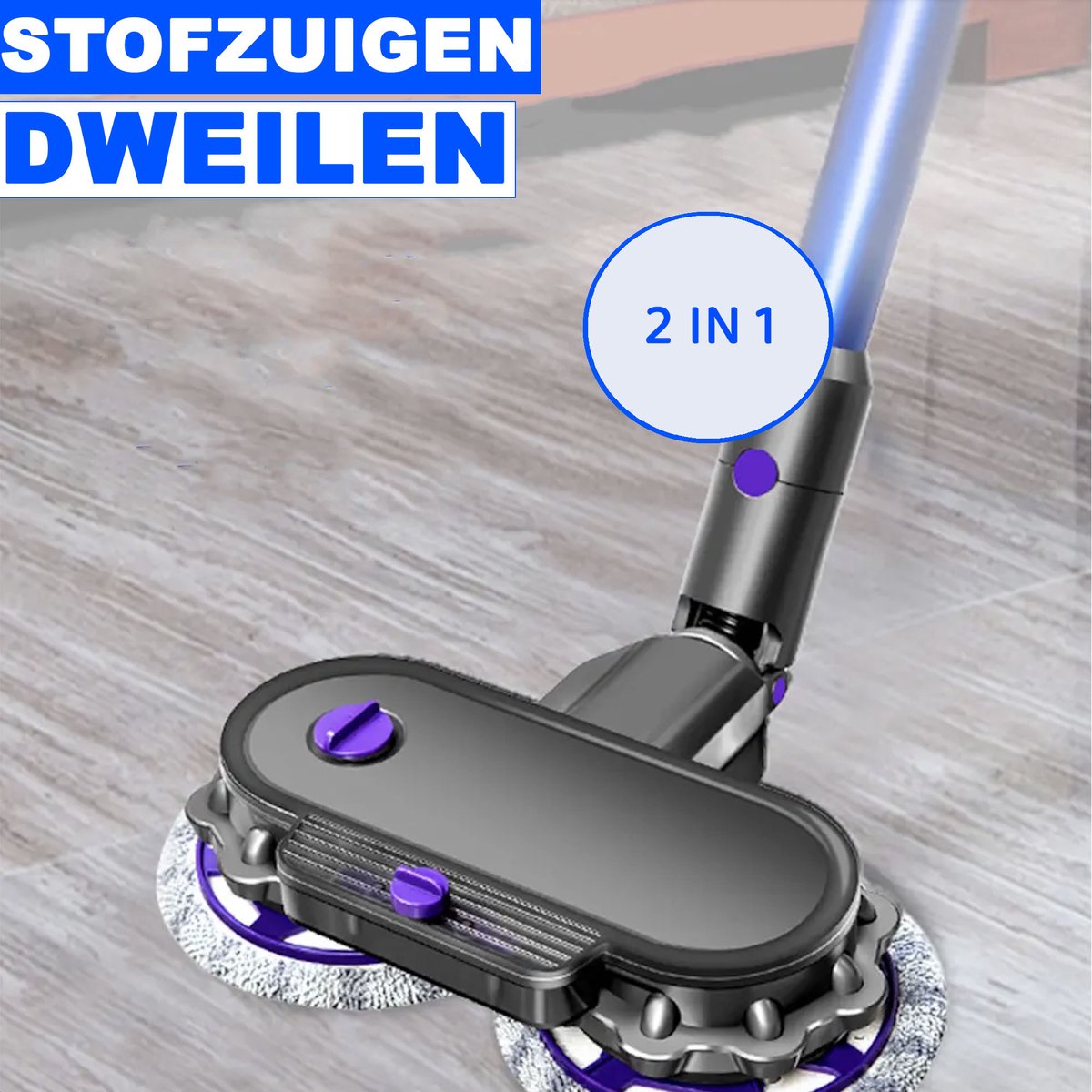 Electric Mop Head Suitable for Dyson Stick Vacuum Cleaner - Nozzle Accessories Attachment & Mopping System for V7 / V8 / V10 / V11 series - Floor Wiper and Floor Mop - Wet & Dry - Includes 6 Mop Pads