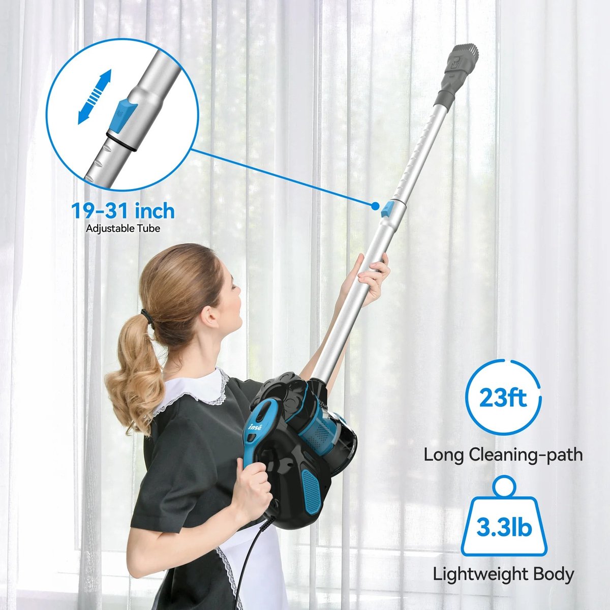Luxe Steelstofzuiger 3-in-1 - 18000 Pa - Kruimeldief - Steelstofzuiger - 1,2 Liter Stofbak - 23 KPA/600WATT - 6M snoer - HEPA Filter - LUX Design - voor Tapijten en Harde Vloeren - Blauw