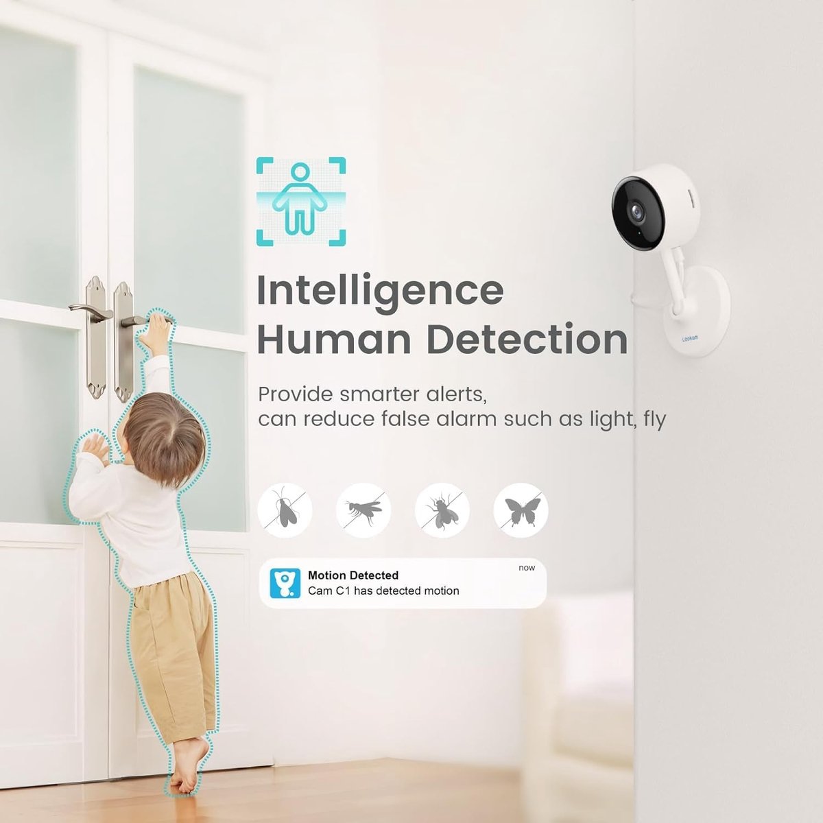 Security camera, for indoor use, with motion detection, night vision, 2-way audio, baby monitor with camera and app, pet camera with app, wifi camera, indoor, compatible with Alexa