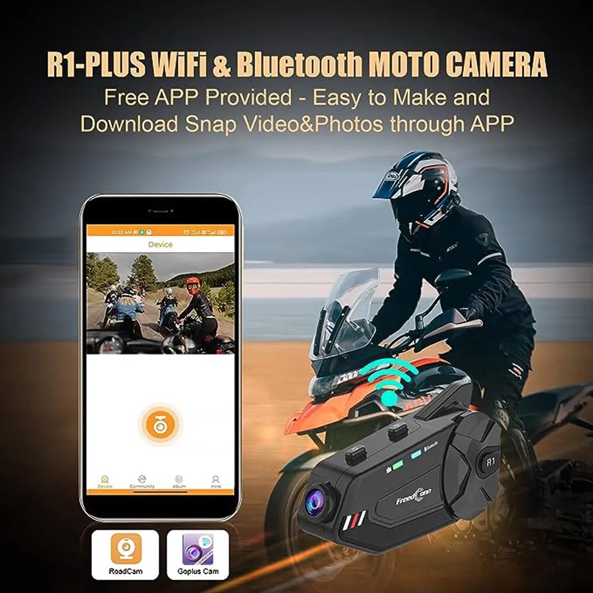 Motorcycle Intercom - Helmet - Dashcam - Bluetooth - Headsets - Hands-free - Communicator - Video Record - 1080P - Interphone - With Video Recording - Wifi - Connectable up to 6 Riders