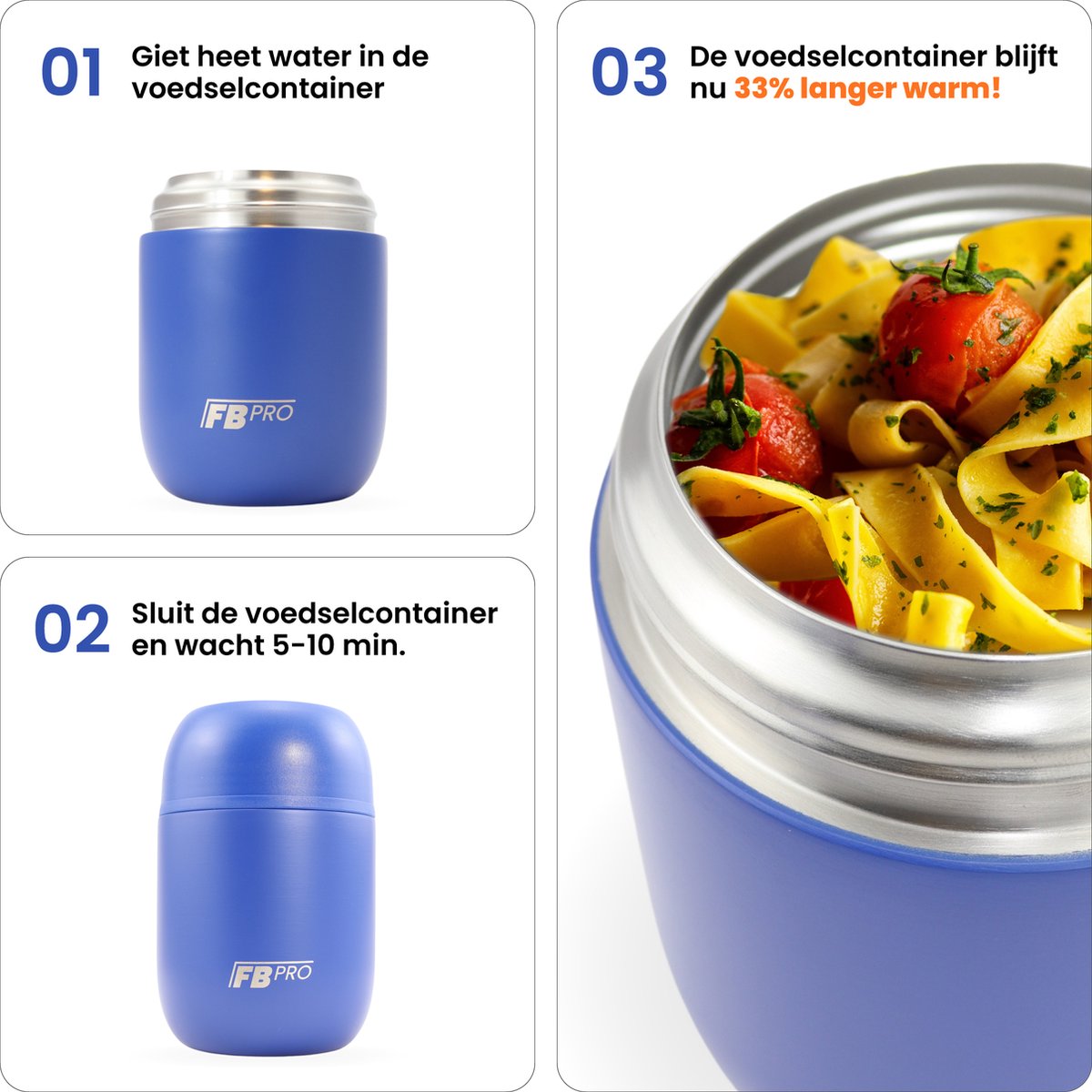 Thermos voedselcontainer met lepel - Thermoskan - Thermosbeker voor het meenemen van eten - Voedselcontainer voor soep, noodles, babyvoeding, havermout, ijs en meer! - Yoghurtbeker to go - Blauw en Zwart - 420ml