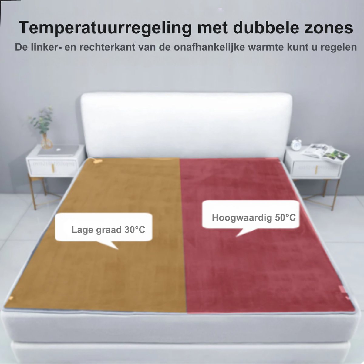 P&P Goods Elektrische Deken – Onderdeken – Warmtedeken – Dubbele Temperatuurregelaar – Zacht & Huidvriendelijk – Automatische Uitschakeling – Waterdicht – Met Afstandsbediening – 1.5M Kabel – 70x150CM – Grijs