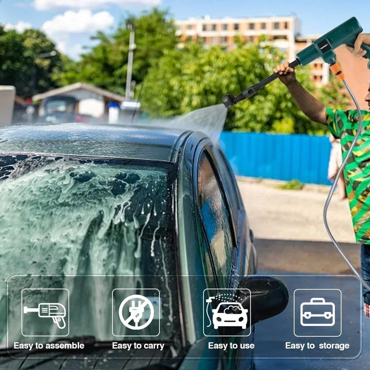 Eszenzics™ Electric High-Pressure Cleaner - 6in1 Car Wash - 3500W 200bar - Brushless - Water Gun For Makita, incl. 2 batteries 18 V - Garden - Irrigation - Spray Gun