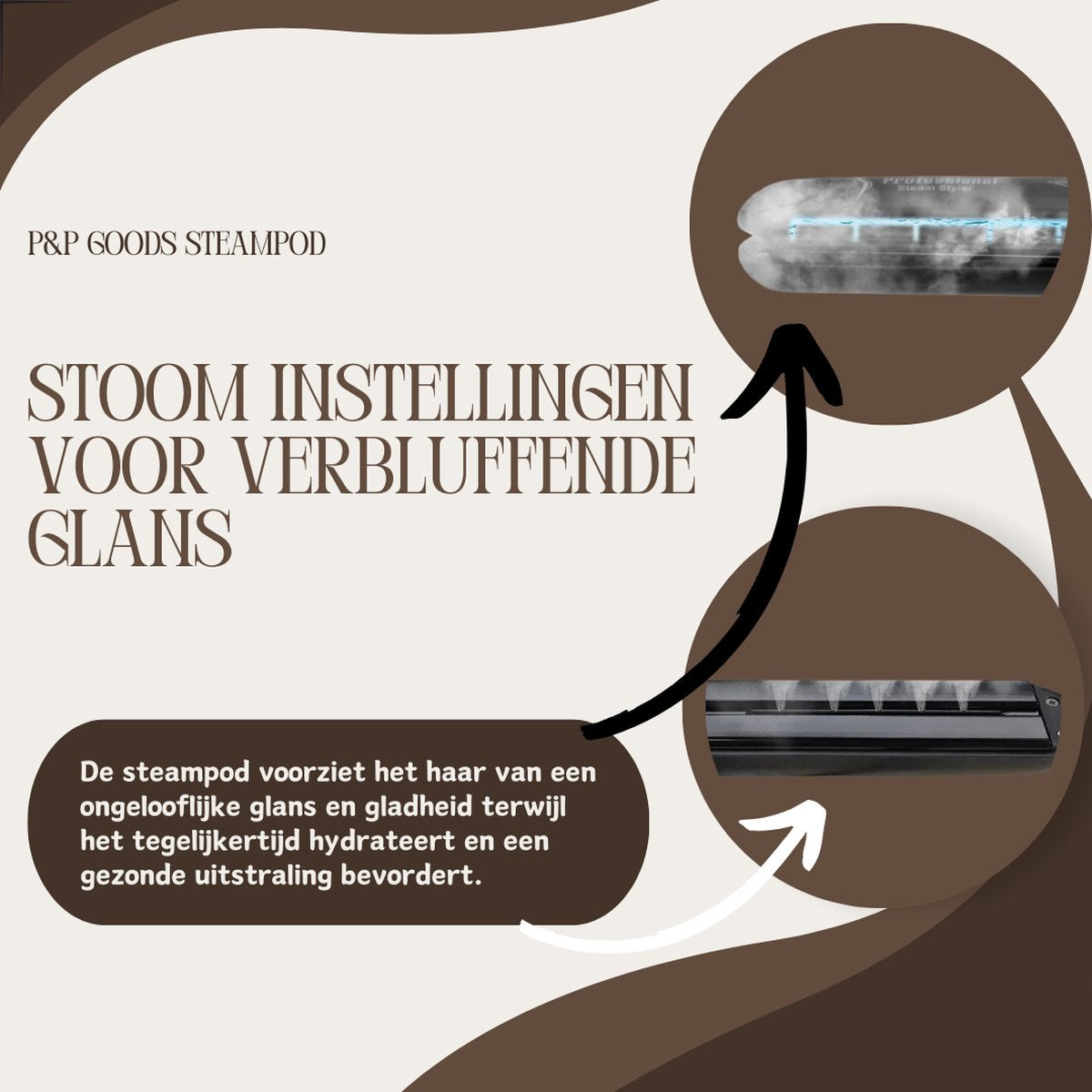 P&P Goods® Steampod - Stijltang - Haarverzorging - Stoomstijltang - Met LED Verlichting - Krultang - Zwart
