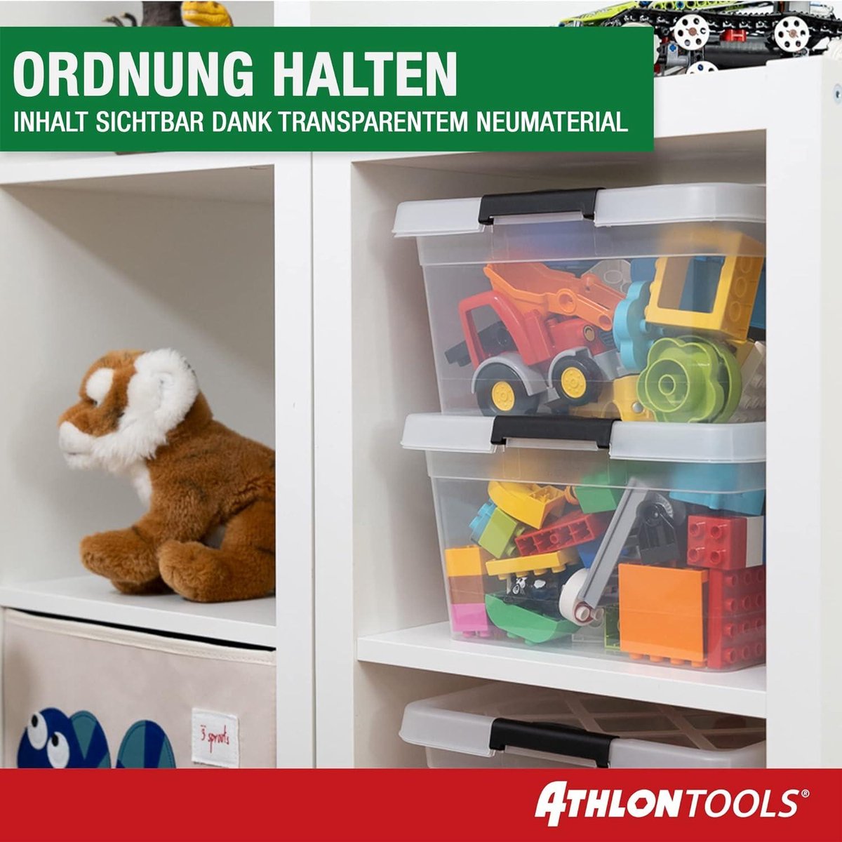 Opbergdozen 4x 125 L met deksel voedselveilig - Sluitclips - Plastic doos transparant - Kledingdozen stapelbaar