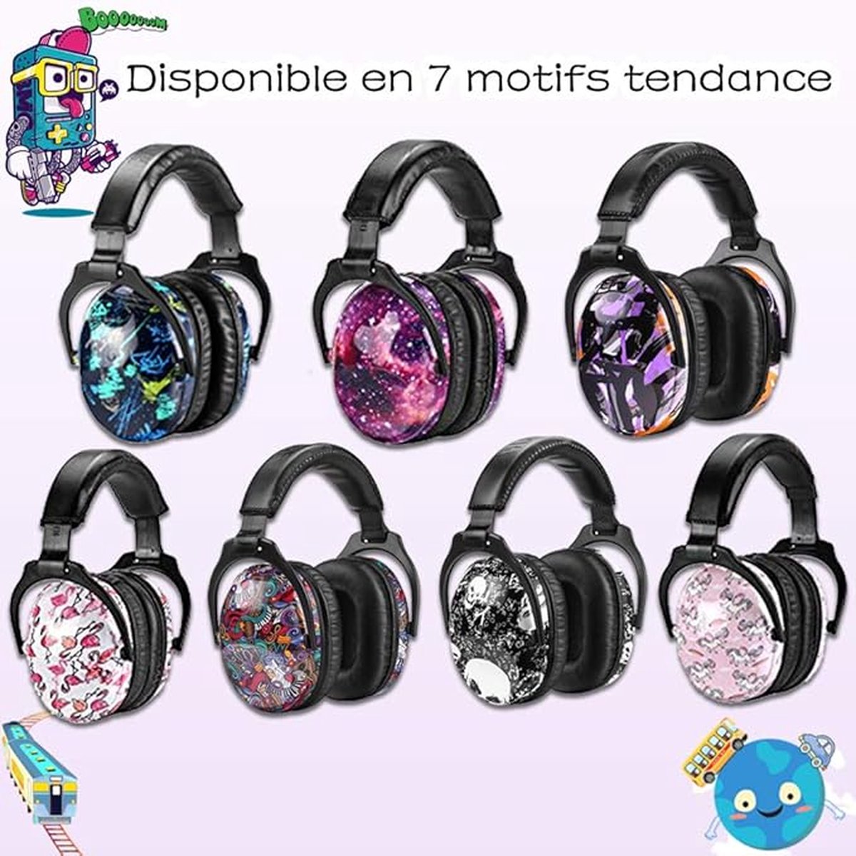 Foldable Comfortable Hearing Protection Noise Cancelling Headphones, with Carry Bag, SNR 27 dB for Autism, ADHD, Fireworks, Concert purple (Graffiti Purple)