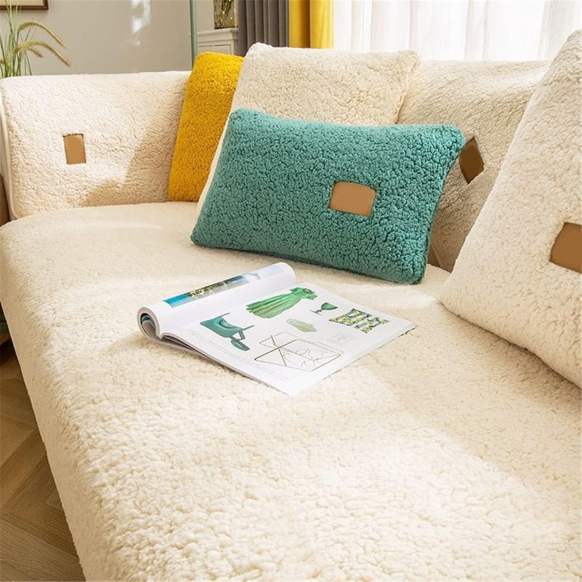 Bankhoes stretch 3 zitsbanken - Sofahoes hoezen - hoekhoes - 1-2-3-4-zitsbank - L-vormige - fluwelen - bankbescherming - antislip - hoes - chaise longue - wasbaar - sectionele bank - Beige - 70 x 180 cm - Rechthoekig