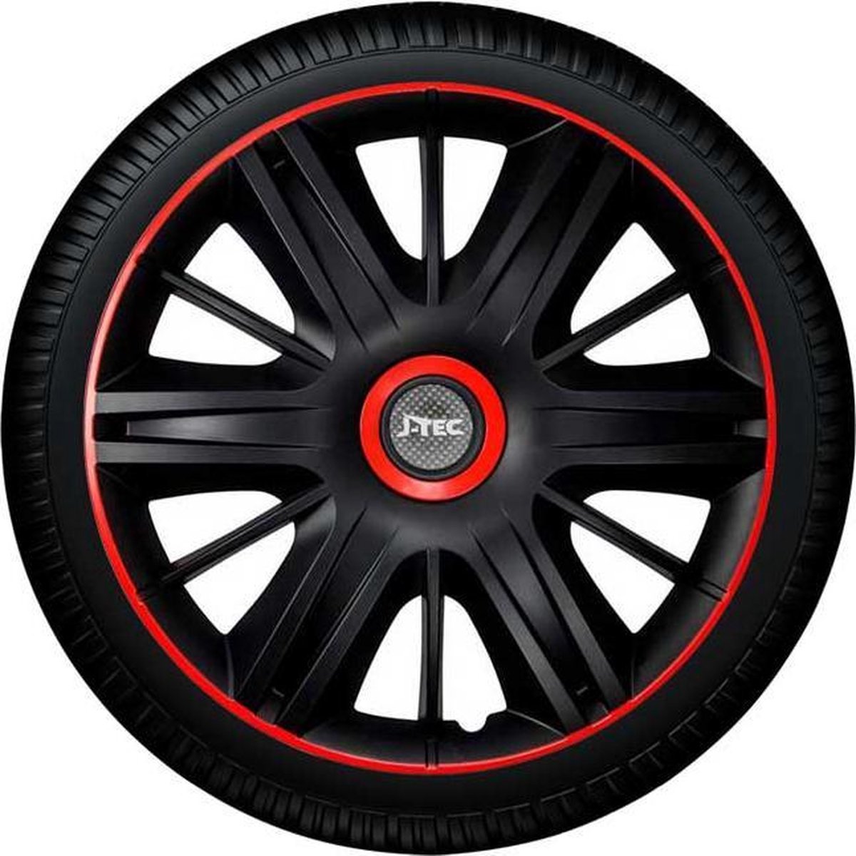 Wheel covers MAXIM-BRR 15 inch black/red rim/ring. Set of 4 pieces in box (please read text!)