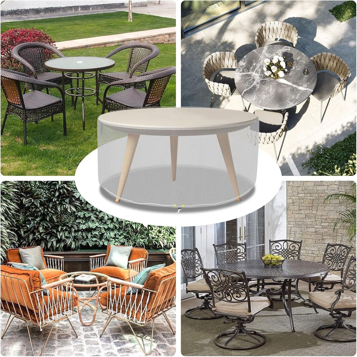 Garden furniture covers, waterproof round garden table cover, diameter 163 x 71 cm, transparent polyethylene cover for outdoor use, protection for table and chair