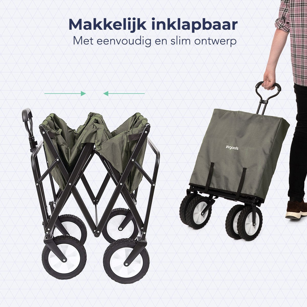 LifeGoods Opvouwbare Kruiwagen - Zwenkwielen - 94L - 2 Standen - 70KG Draagvermogen - Groen